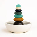 Natural Septuple Rock Cairn Water Fountain with Glass - Indoor Tabletop Water Fountain - Natural Stone & Recycled Glass Water Feature for Home and Office Decor