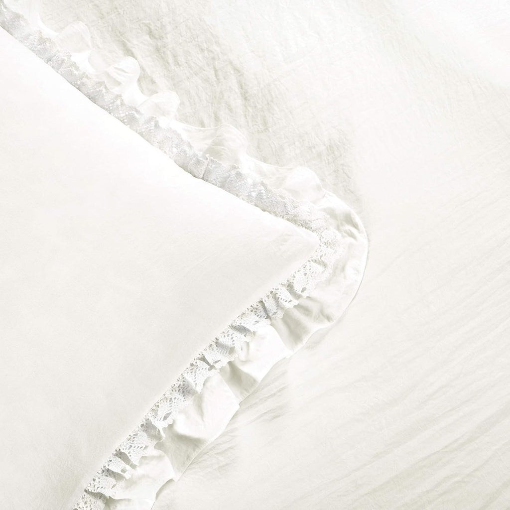 Lush Decor Ella Ruffle Lace Comforter, 3 Piece Set, Full/Queen, White - Cute Comforter - Queen Bedding Set - White Bedding Full Size - Coquette Decor - Ruffle Trim - Lace Trim