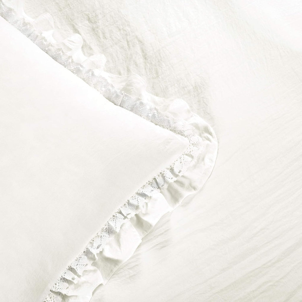 Lush Decor Ella Ruffle Lace Comforter, 3 Piece Set, King, White - Cute Comforter - King Bedding Set - White Bedding - Coquette Decor - Ruffle Trim - Lace Trim