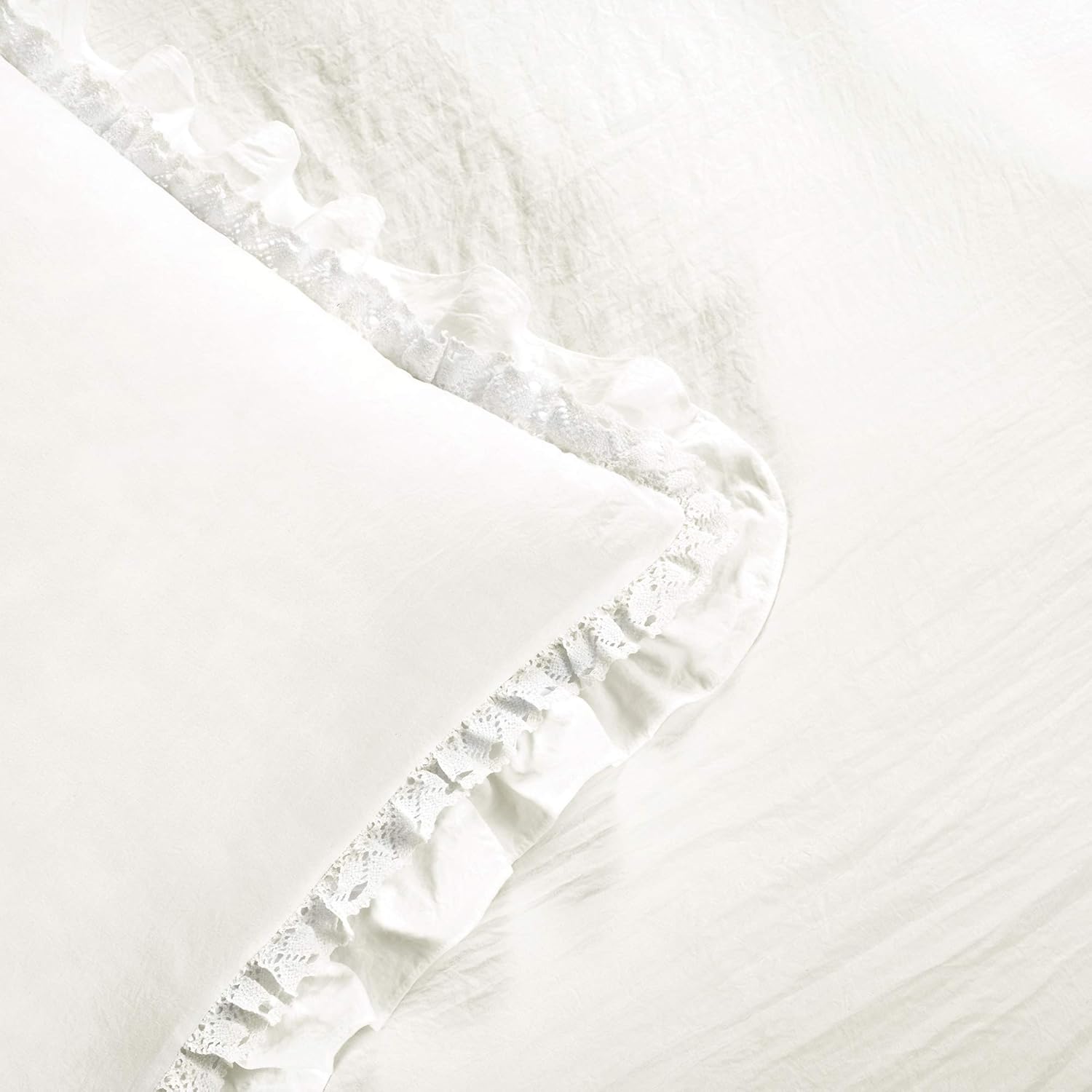 Lush Decor Ella Ruffle Lace Comforter, 3 Piece Set, King, White - Cute Comforter - King Bedding Set - White Bedding - Coquette Decor - Ruffle Trim - Lace Trim