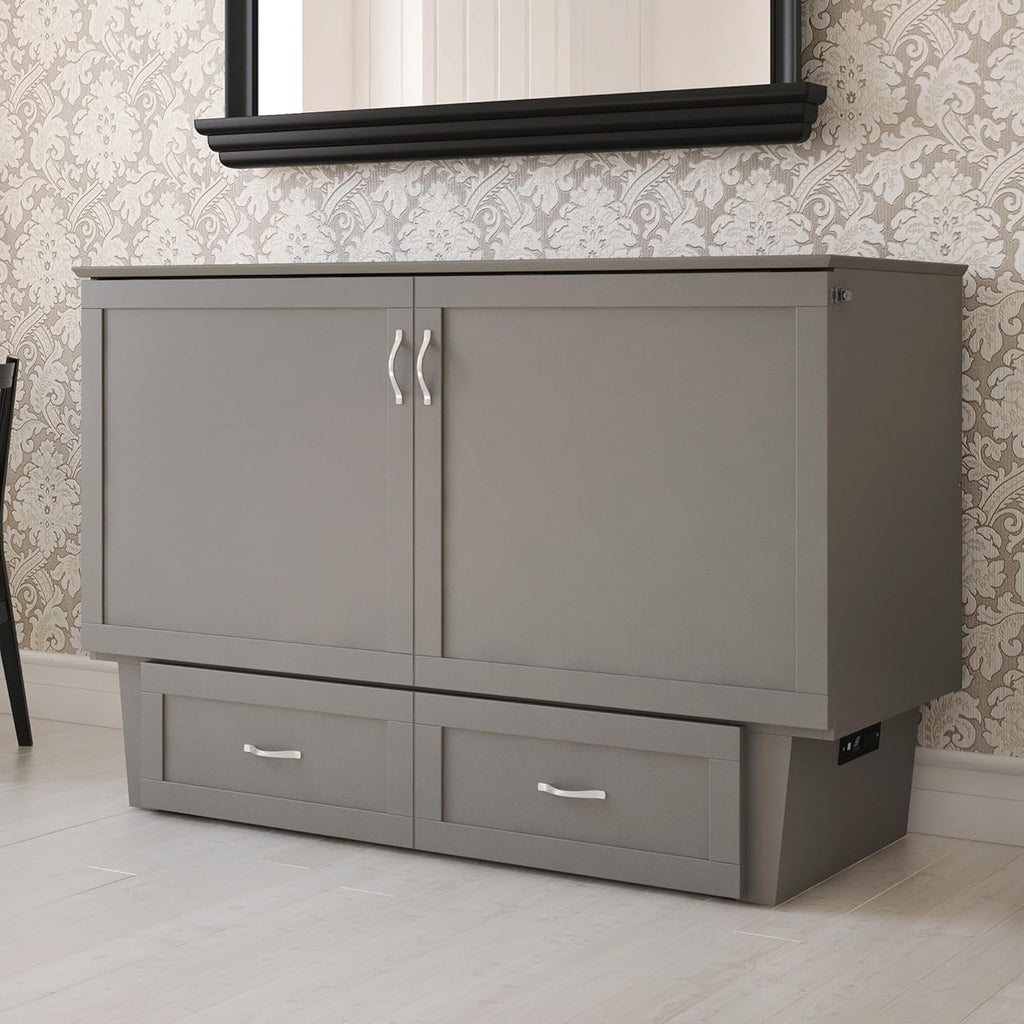 AFI, Monroe Queen Murphy Bed Chest with 6' Mattress, Storage Drawer & Built-in USB Charger, Grey
