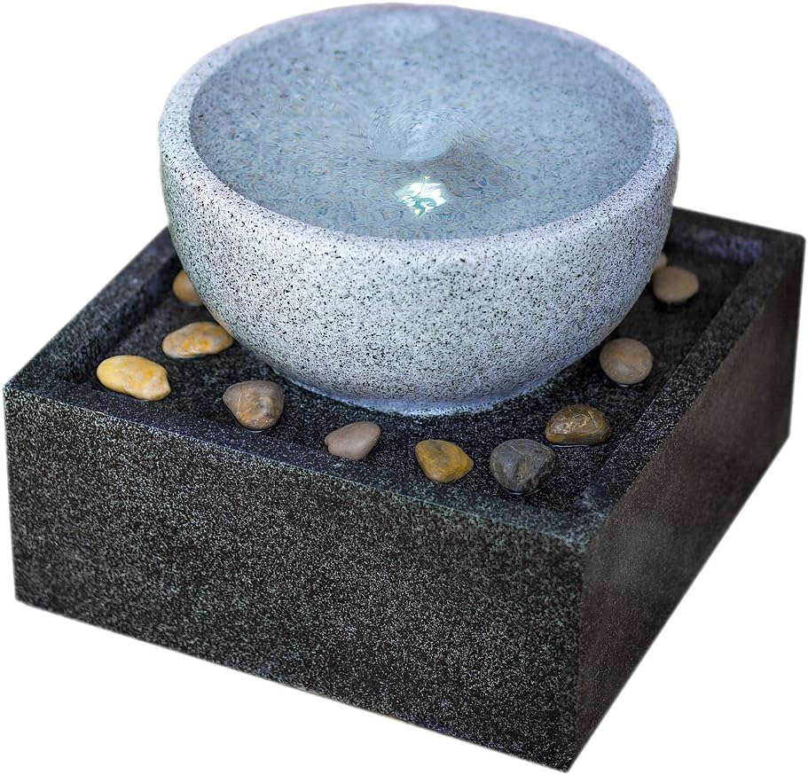 Tenaya Granite Vortex Fountain w/LED Lights: Stylish Whirlpool Water Feature. Hand-Crafted Modern Design, Adjustable Pump. HF-V01-14LT by Harmony Fountains