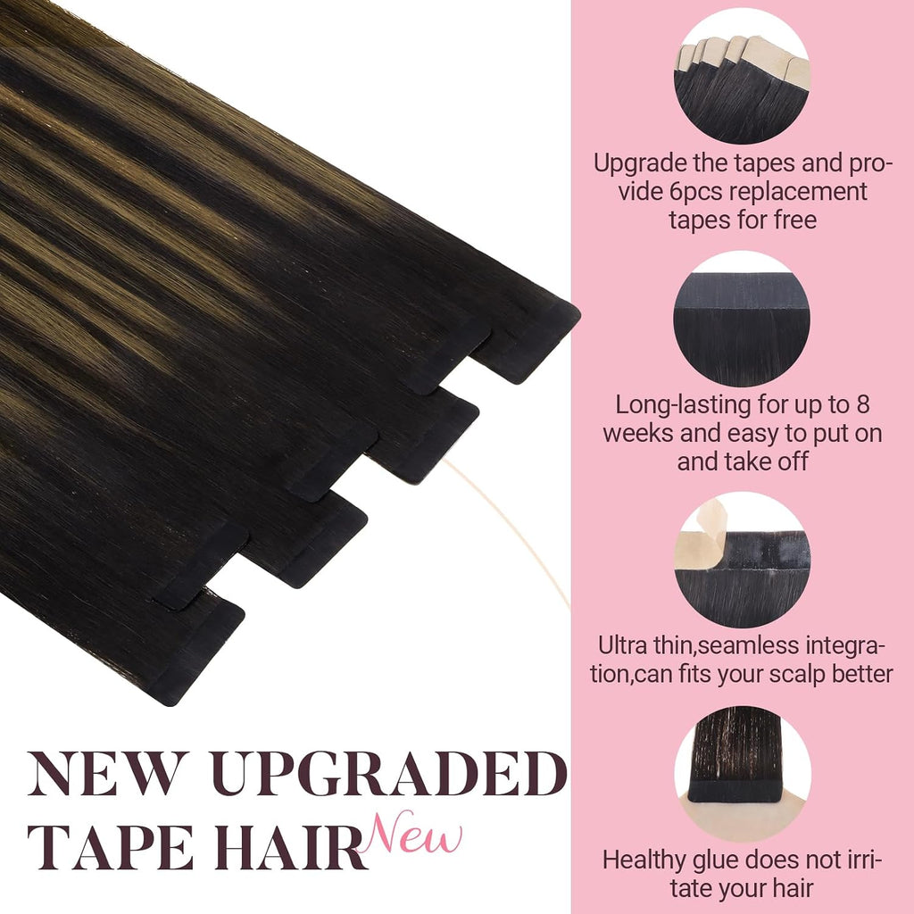 MAXITA Tape in Hair Extensions Human Hair Balayage Dark Brown to Chestnut Brown 20 inch 100g 40pcs Real Human Hair Extensions Natural Hair Extensions Remy Straight Hair