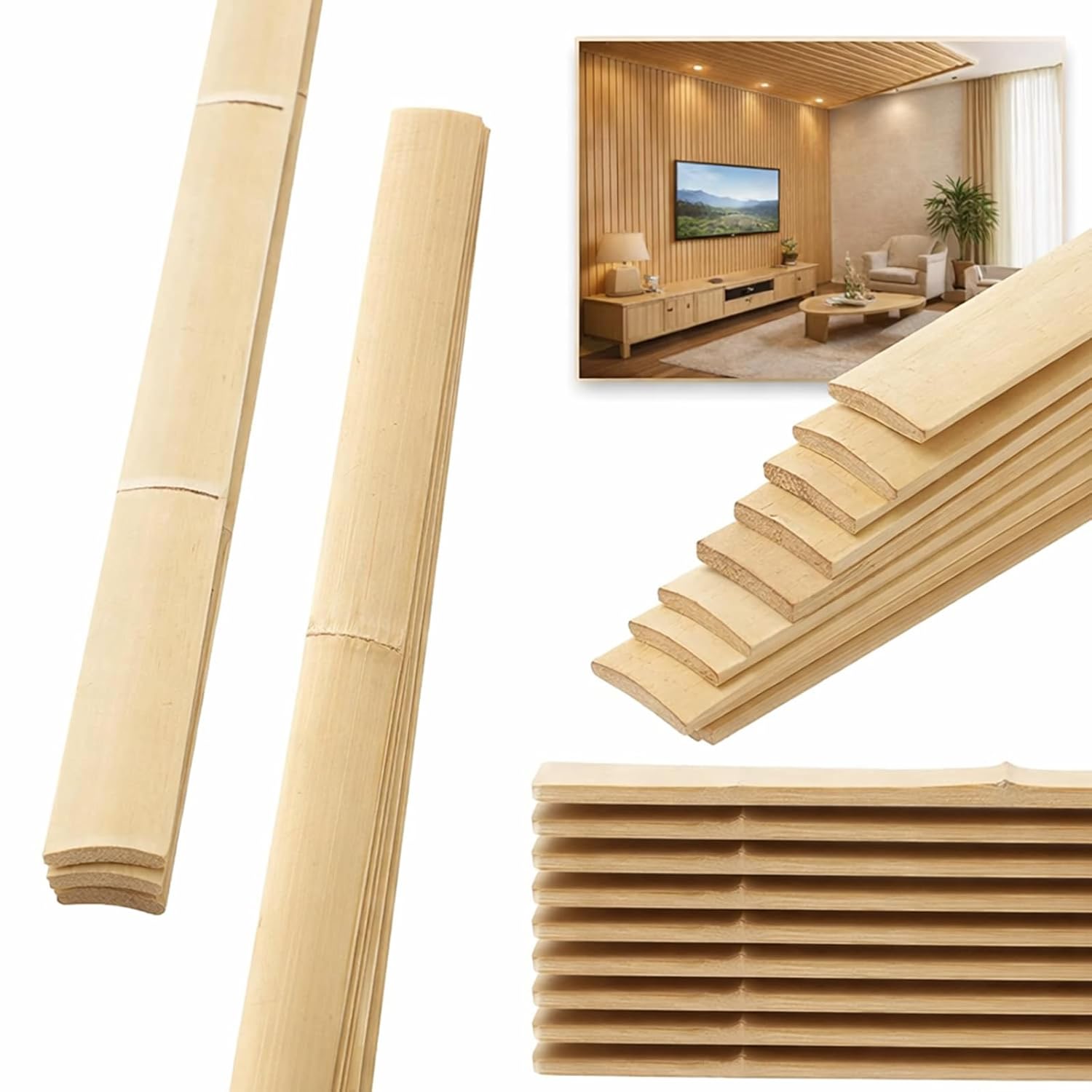 24 Pack 6ft Bamboo Slat Wall Panels, Vertical Wood Slat Accent Wall Kit for Modern Interior Decor, DIY Decorative Ceiling Panel System, Light Bamboo Finish, Easy Install