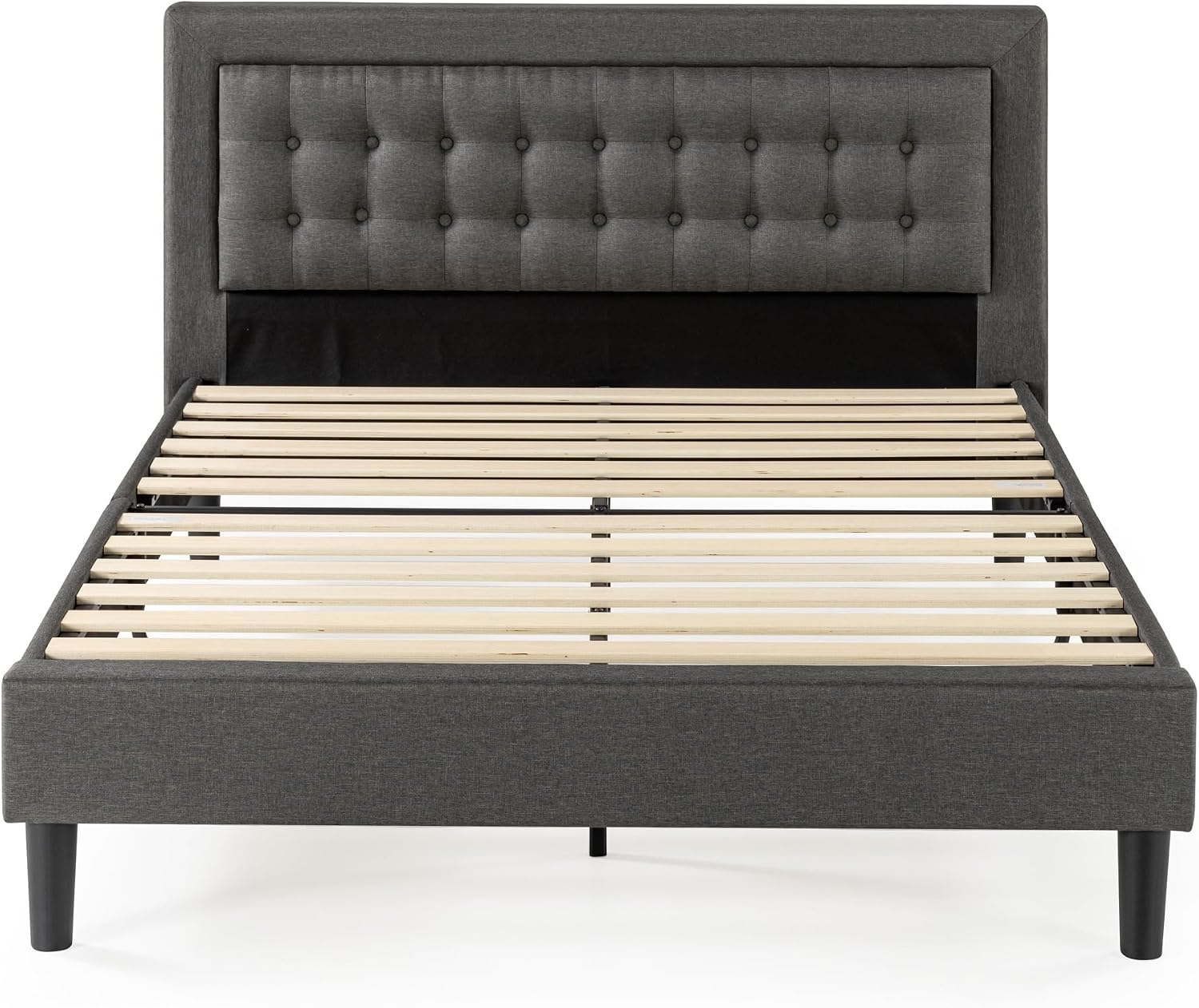 Zinus Dachelle Upholstered Platform Bed Frame, Mattress Foundation, Wood Slat Support, No Box Spring Needed, Easy Assembly, Dark Grey, Full