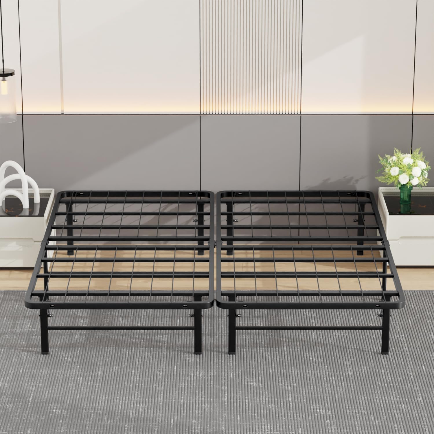 BestMassage | King Bed Frame | Metal | Heavy Duty Steel Slats with 12 Legs | Foldable | Sturdy, No Box Spring Needed | Easy to Assemble with Under-Bed Storage | Furniture for Home, Dorms