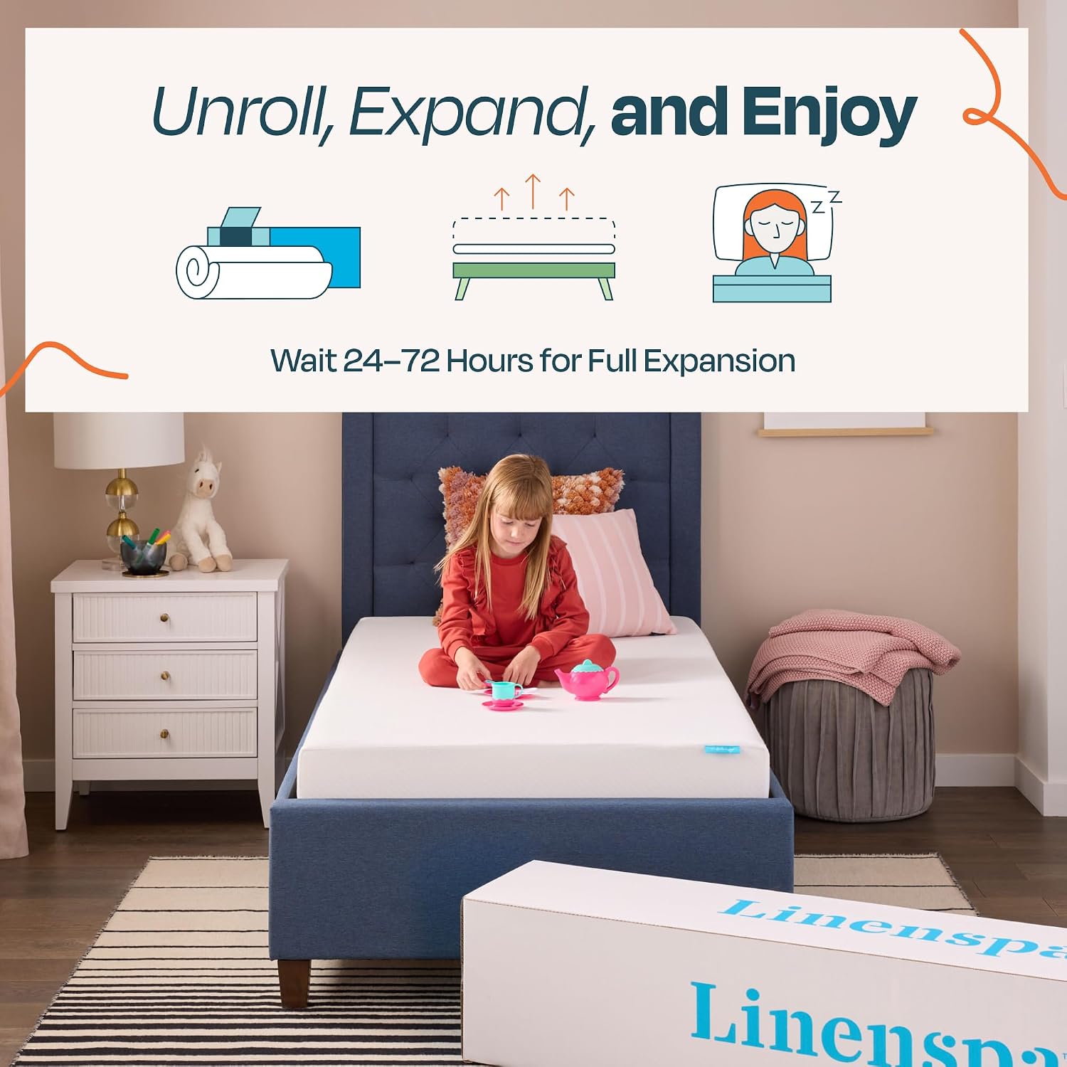 Linenspa 5 Inch Gel Infused Memory Foam Mattress - Twin XL Size - Firm - Low Profile Bed - Mattress in a Box - Youth or Kids Bed, Guest Bedroom - Pressure Relieving and Breathable - CertiPur Certified