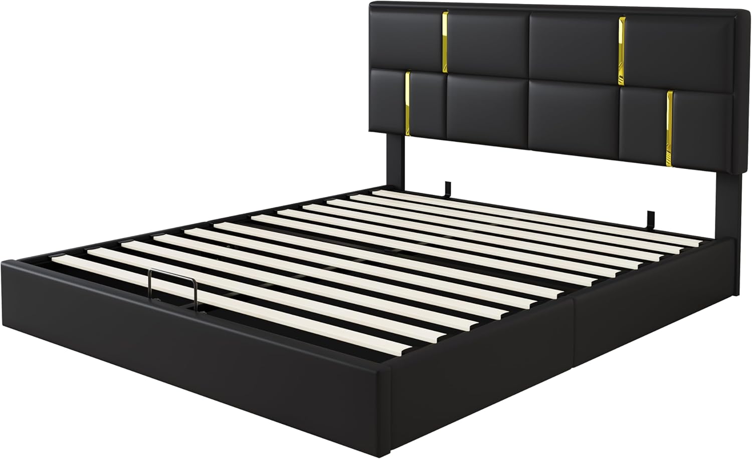 JIVOIT Upholstered Platform Bed with Hydraulic Storage System, Queen Size Storage Bed with Headboard and Wood Slats Support, Space Saving Wood Platform Bed Frame for Bedroom (Black,Bed,5)