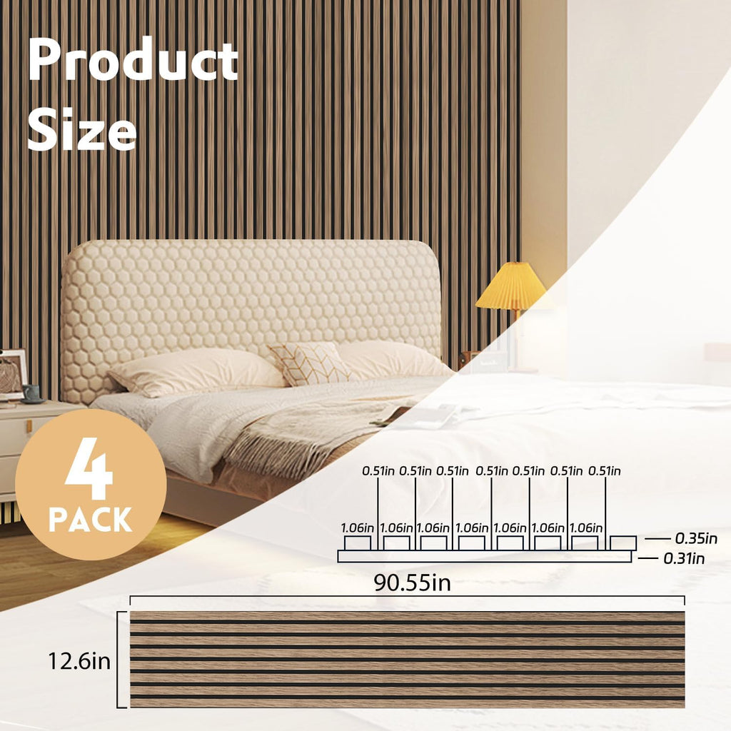 RITOLLO 4 Pack Wood Panels for Wall, 90.55'×12.6' Wood Slat Acoustic Panels for Wall, Soundproof Panels, 3D Fluted Panels for Interior Wall Decor (Natural Walnut)