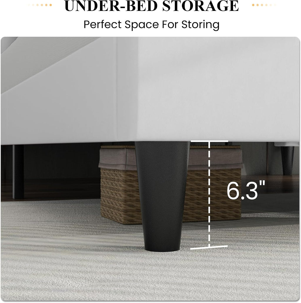 SHA CERLIN Full Bed Frame/Velvet Upholstered Platform Bed Frame with Headboard/Strong Wood Slats Support/Mattress Foundation/No Box Spring Needed/Easy Assembly/White