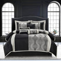 Stratford Park Black and Silver Comforter Set King Size, Elegant 7 Pieces Striped All Season Bedding Set