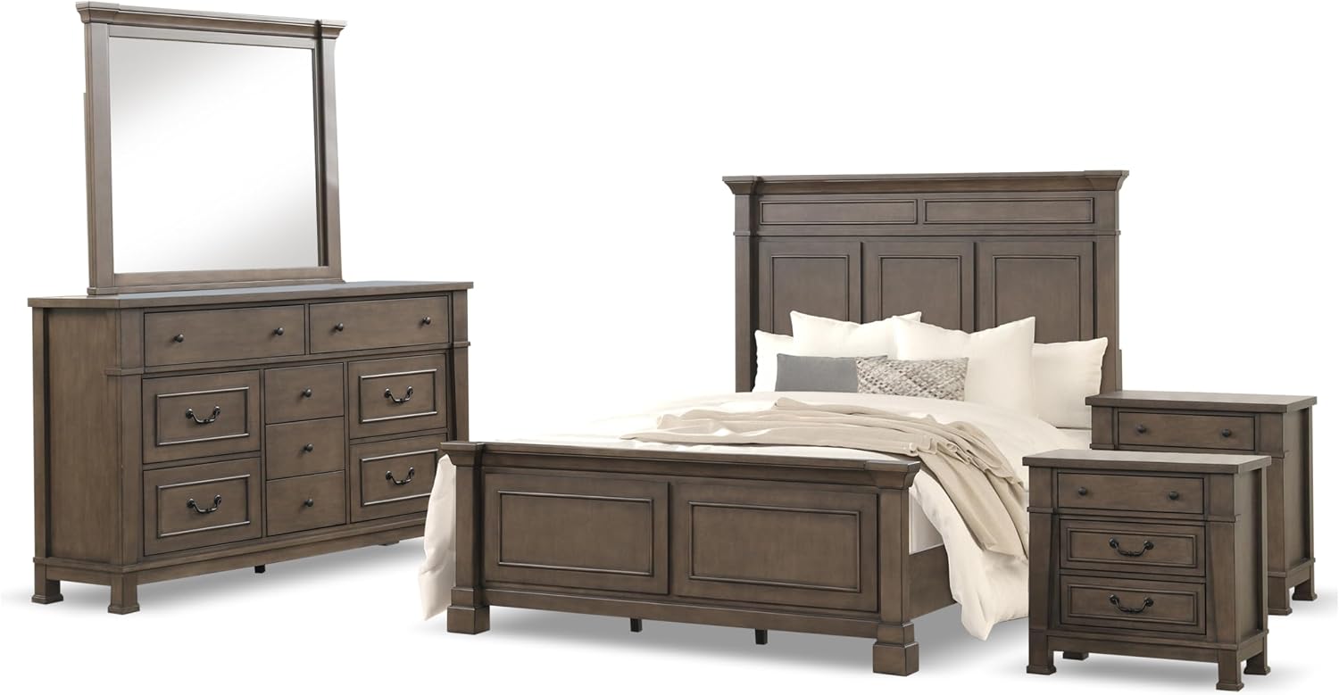 Furniture of America Orvyn Transitional Solid Wood 5-Piece Bedroom Set Queen-Size Bed with USB on Nightstand, French and English Dovetail, Box Spring Required, Dark Walnut