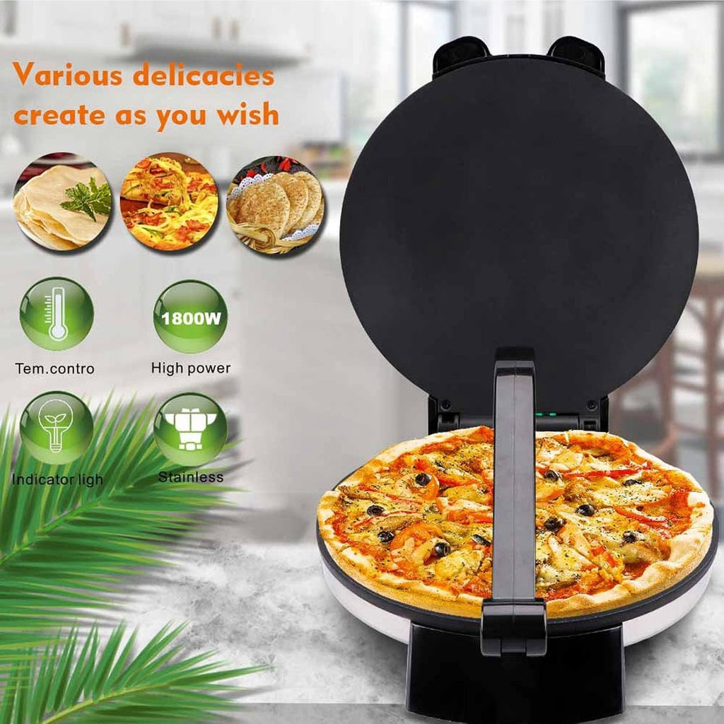Mumusuki 10in Electric Tortilla Maker, Knob Temperature Control Non Stick Roti Maker with Stainless Steel Cover for Home Shop Restaurant 110V US Plug