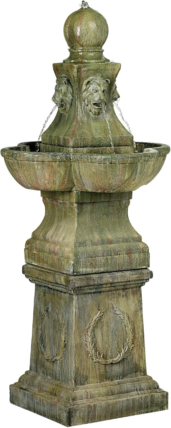 Royal Lion 54' High Large Italian Outdoor Decor Faux Stone Floor Fountain Standing Pedestal Tall Bubbler Water Feature for Outside Garden Patio Yard Backyard Porch Deck Relaxation - John Timberland