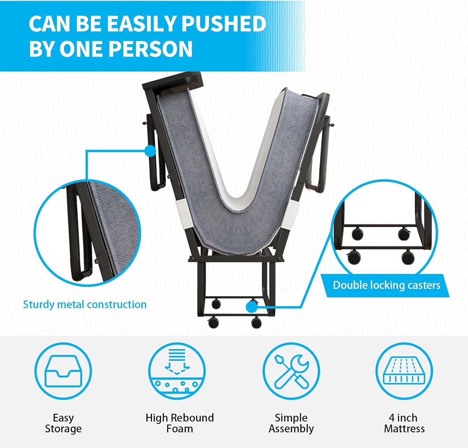 Rollaway Bed with Mattress for Adults, Single Folding Bed with 5'' Mattress, Portable Foldable Beds Fold up Guest Beds with Dustproof Bag & Baffle (Upgrade with Cover)