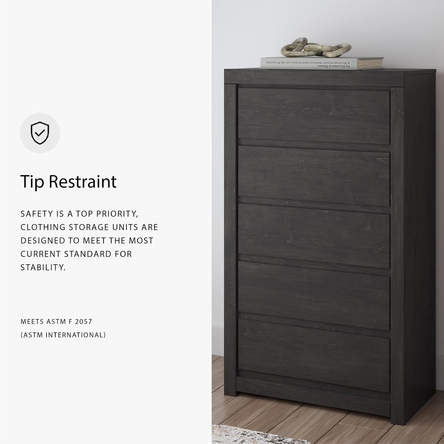 Signature Design by Ashley Parlayon Casual 5-Drawer Chest of Drawers with Safety Stop, Gray