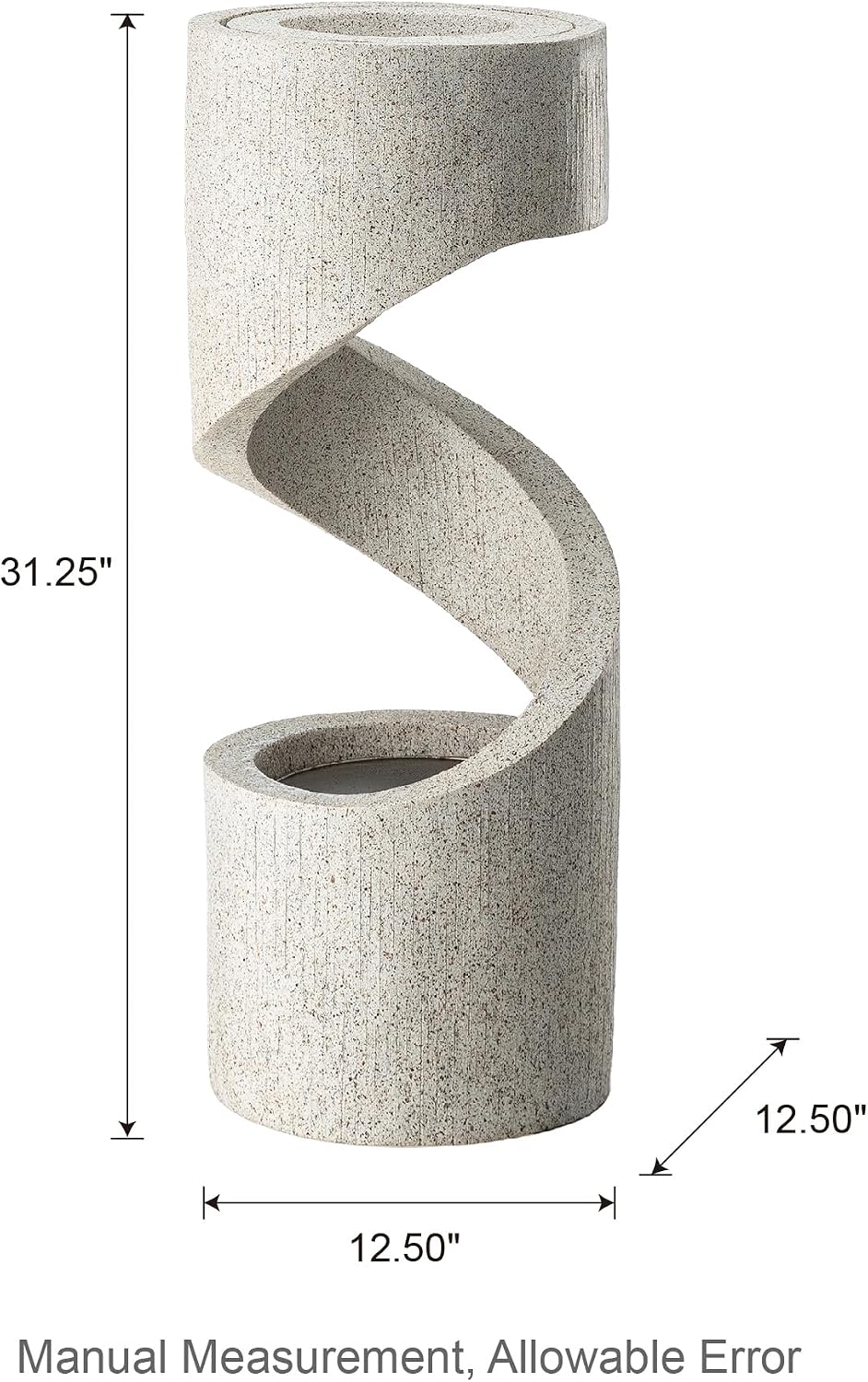 Glitzhome Outdoor Water Fountain with LED Light, Decorative Tiered Curved Waterfall Fountain with Stone Planter, Faux Terrazzo Spiral Shaped Outdoor Fountains for Garden Deck Patio Porch, 31.25'H