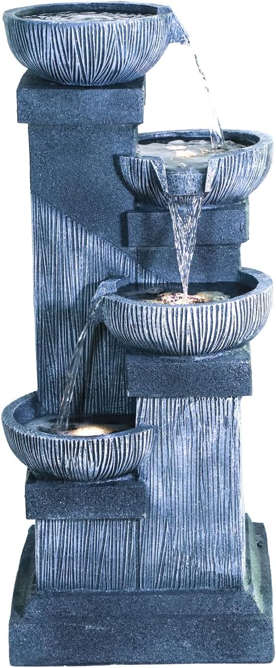 Decorative Garden Four Tier Water Fountain Outdoor with LED Lights