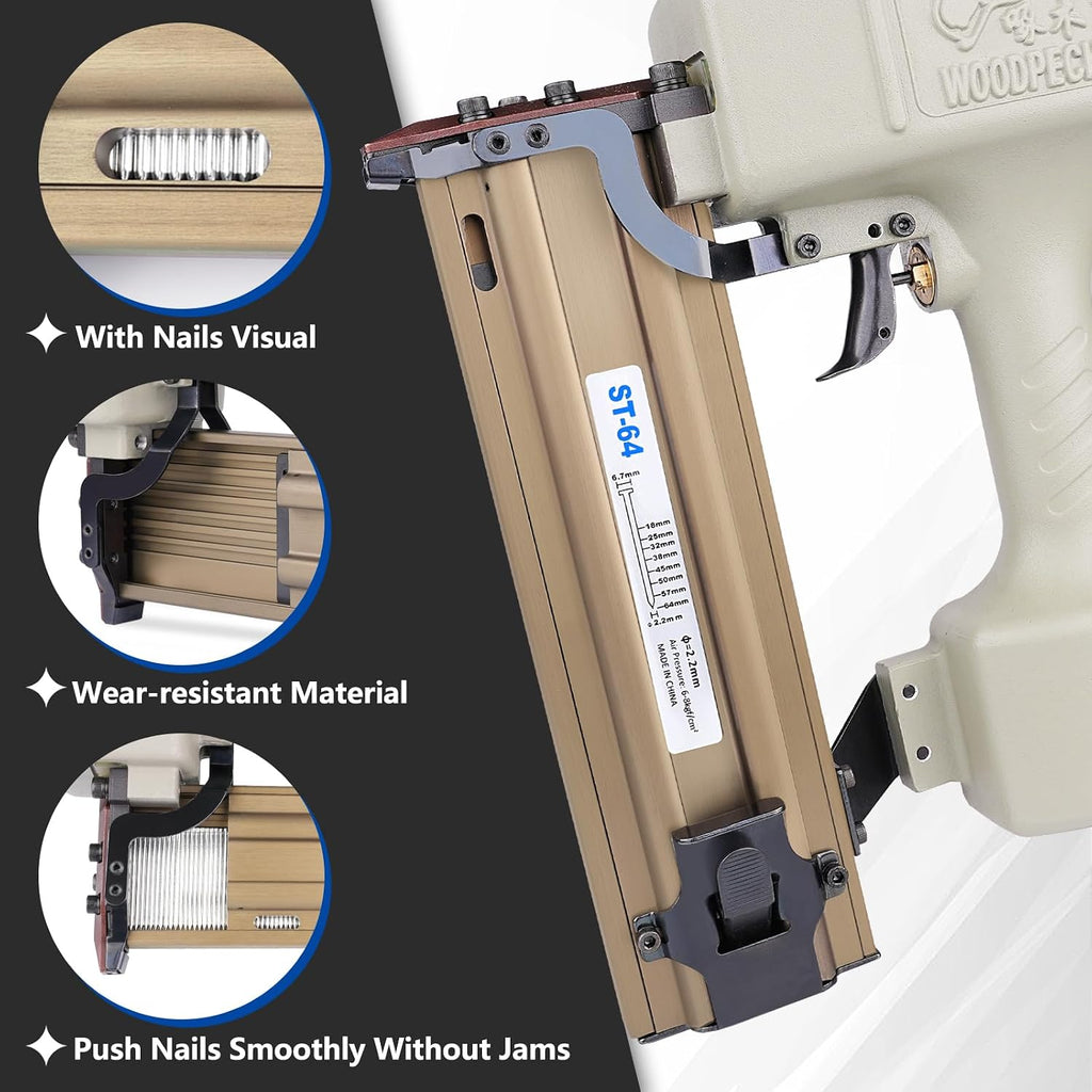 WOODPECKER ST64 Pneumatic Concrete T Nailer Kit with 2-Inch (50mm) T Nails × 800PCS