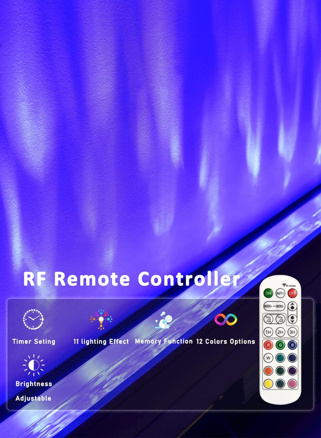 Ocean Wave Wall Wash Lighting, 60W Water Effect Projector Wall Washer LED Lights with Remote, RGBW Ambient Stage Lighting, 120V, Dimmable &Timing&11 Modes Color LED Light Bar
