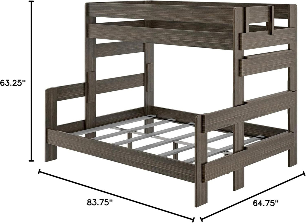 Max & Lily Bunk Bed, Twin XL-Over-Queen Bed Frame For Kids, Solid Wood Bunk Bed for Kids, No Box Spring Needed, Barnwood Brown