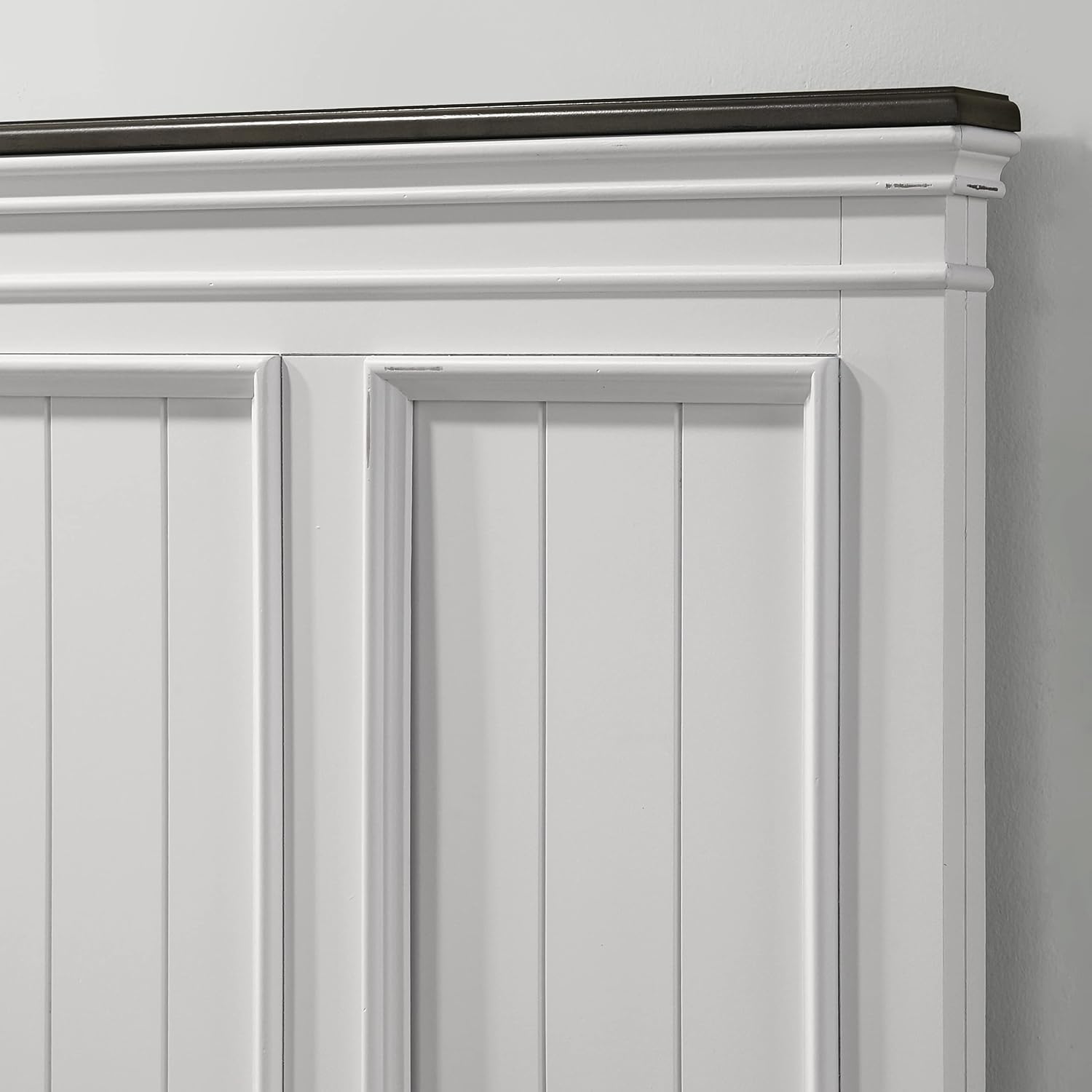 Clelane Shiplap Wood Panel Bed, King, Weathered White and Dark Gray