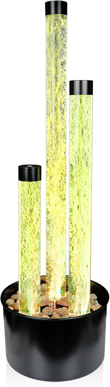 Alpine Corporation MLT166BK 54' 3 Tier Acrylic Bubble Fountain with Remote Control and 16-Color LED Lights, Decorative Water Feature for Indoor/Outdoor Us, Black