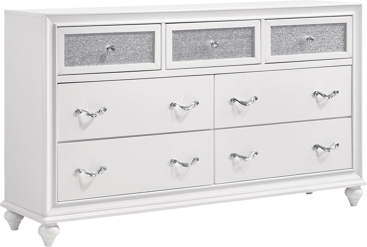 Coaster Home Furnishings Barzini Modern Classic 5-Piece Bedroom Set Leatherette Upholstered Queen Size Panel Bed Frame 56-inch Headboard White 205891Q-S5