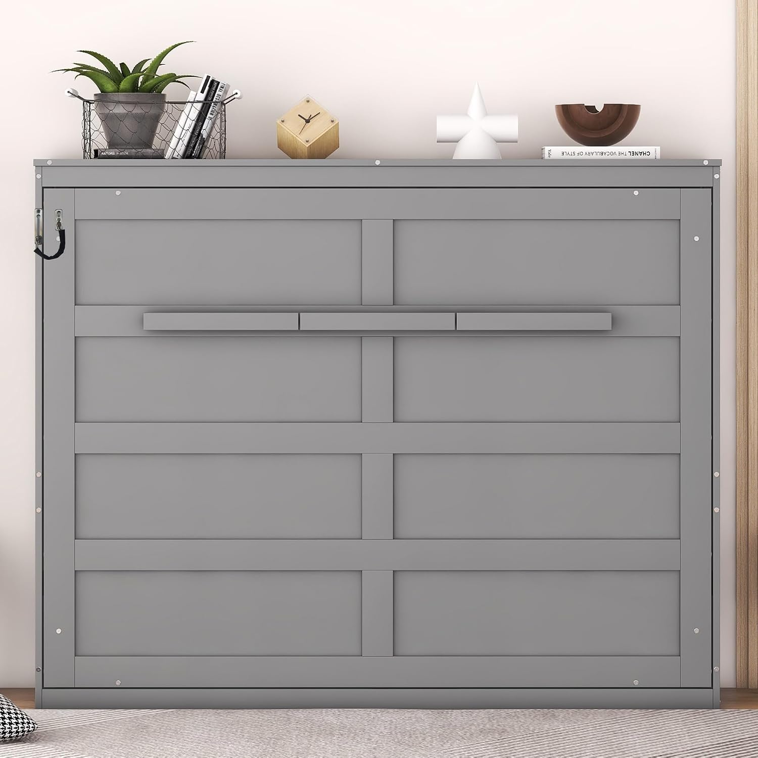 Merax Modern Murphy Cabinet Bed, Solid Wood Wall Platform Bed/No Box Spring Needed/Easy Assemble/Full,Gray
