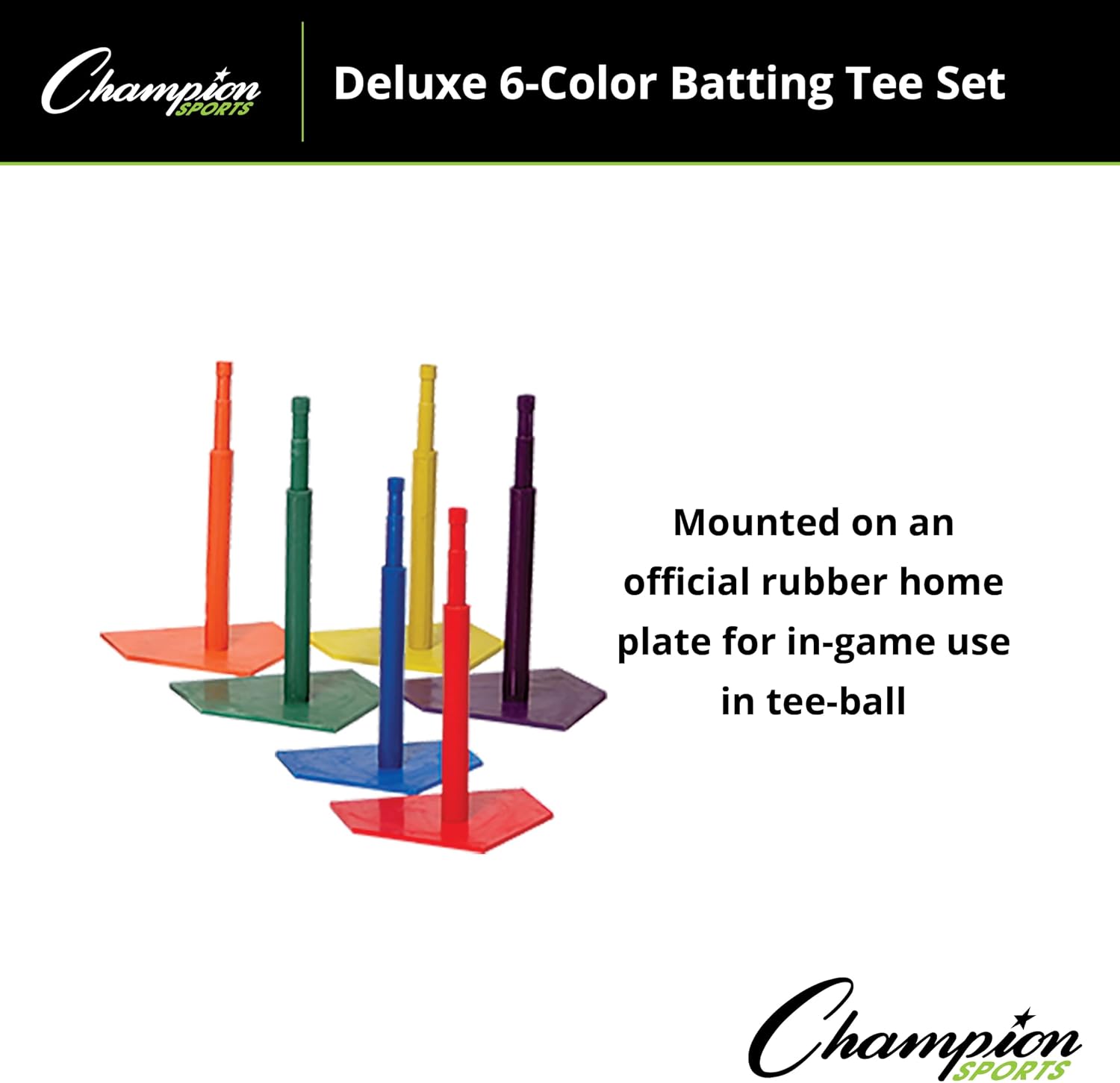 Champion Sports Deluxe Batting Tee – Adjustable Rubber Baseball & Softball Tee on Home Plate, Multiple Styles
