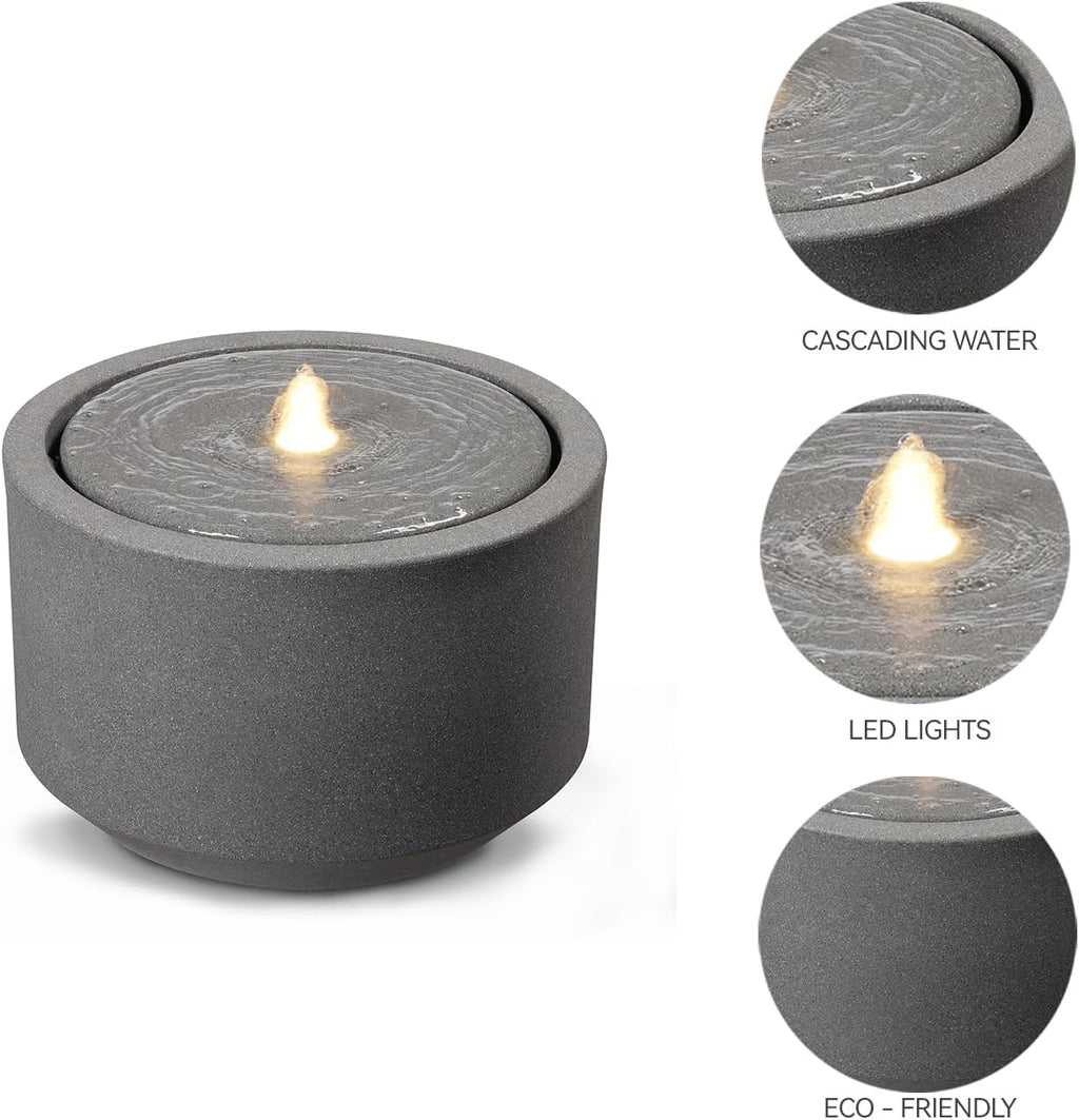 10.23' H Outdoor Water Fountain Made with Eco-Friendly Recyclable Materials, Polyethylene Round Bubbler Water Fountain Outdoor, Garden Decor with LED Light for Patio, Porch, Backyard