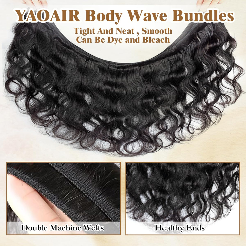 16A Raw Human Hair Bundles,3 Bundles 14 16 18 Inch Body Wave Bundles Human Hair,100% Unprocessed Brazilian Virgin Hair,Quick Weave,Hair Extensions Natural Black For Women,3X Longer Lifespan