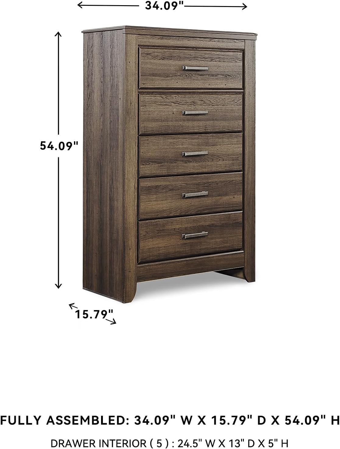 Signature Design by Ashley Juararo Rustic 5 Drawer Chest of Drawers, Aged Dark Brown