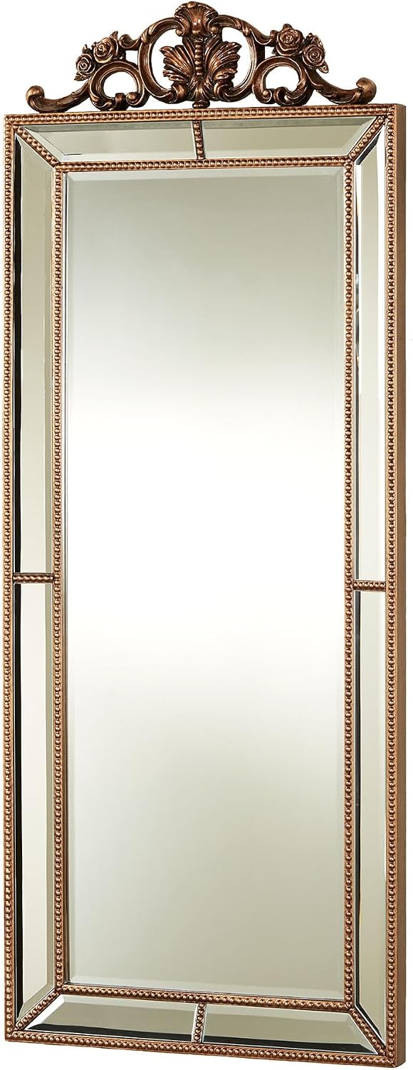 Felix Wall Mirror | Rectangular Beveled Glass with Light Bronze Finish | Resin Bead Trim, Acanthus Leaves, Scrolls, and Rose Motifs | Elegant Classic Traditional | Vertical Home Decor | 50 Inches