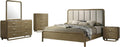 Benzara Deon 5 Piece Queen Bedroom Set, Upholstered Headboard, Brown Hardwood
