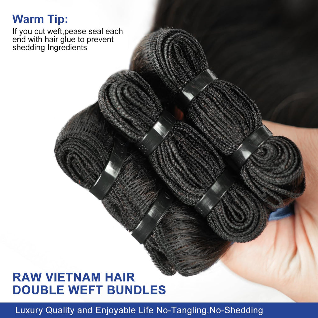 Raw Bundles Human Hair Body Wave, Bleachable & Dyeable, No Shedding, No Tangles, 15A Raw Vietnamese Hair Bundles, 12 12 12 Inches, 3X Longer Lifespan