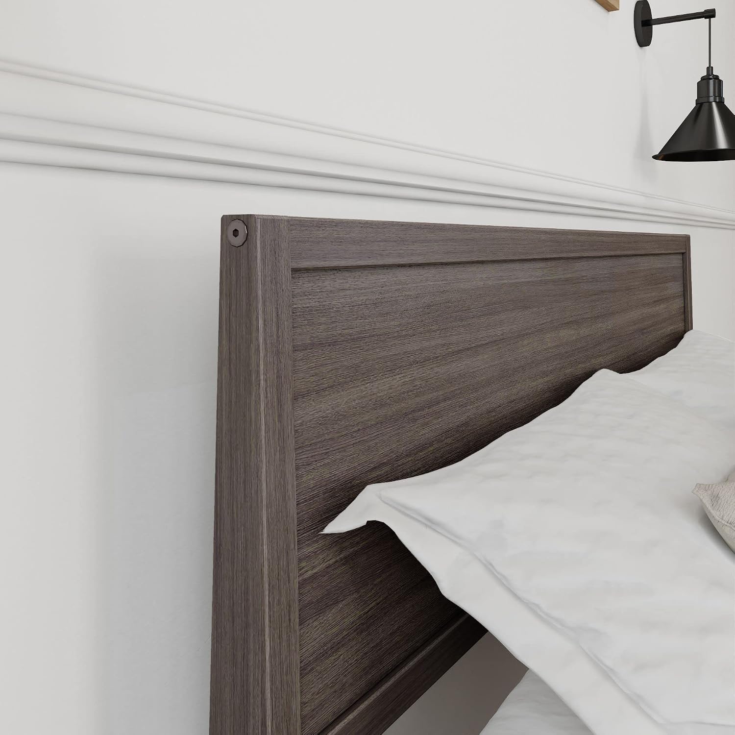 Plank+Beam Solid Wood Full Bed Frame with Panel Headboard, Modern Full Platform Bed with Wood Slat Support, No Box Spring Needed, Clay