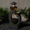 Outdoor Water Fountain with LED Lights, 3-Tier Zen Garden Fountain for Patio, Yard & Porch Decor – Durable Resin Waterfall Feature with Modern Japanese-Style Design, 35' Tall