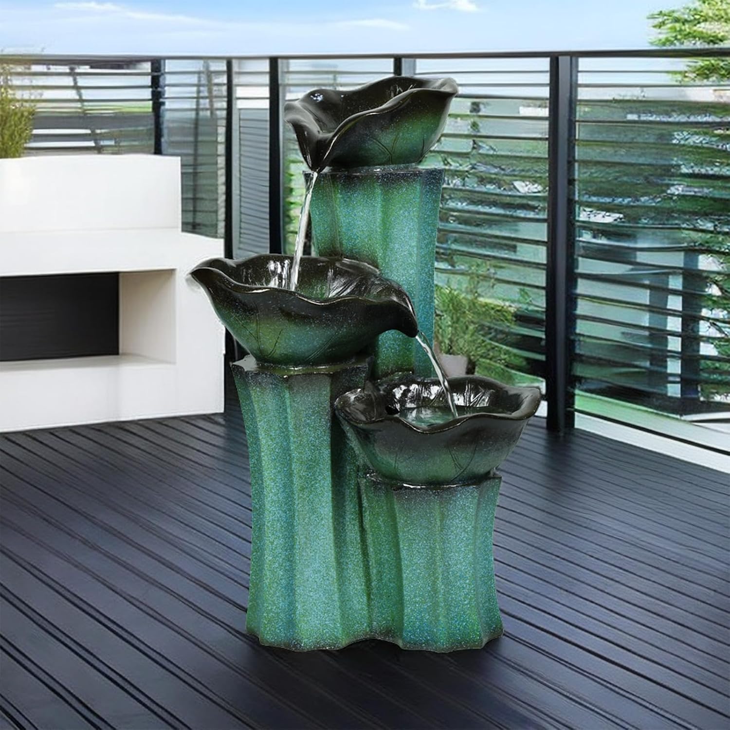 Ferrisland 3 Tiered Outdoor Big Waterfall 22' H Lotus Leaf Indoor Outdoor Freestanding Relaxing Water Fountain, Garden Backyard Decking Home Decor, Gift Ideas (Lotus)
