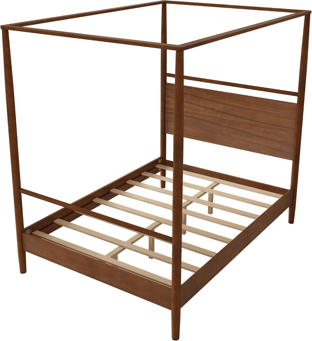 Full Size Canopy Bed Frame with Headboard, Four-Poster Wood Platform Bed, No Box Spring Needed (Full)