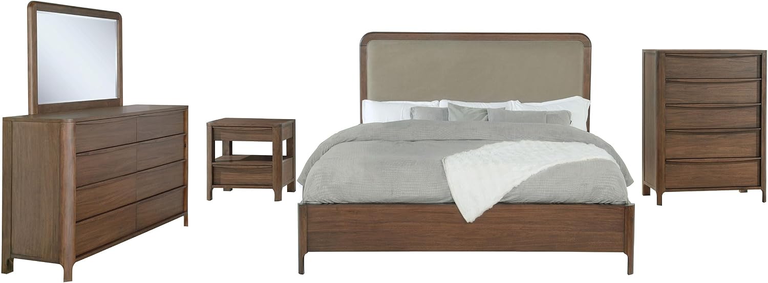 Coaster Home Furnishings Maderia Transitional 5-Piece Bedroom Set Fabric Upholstered Queen Size Panel Bed Frame 57-inch Headboard Walnut 223321Q-S5