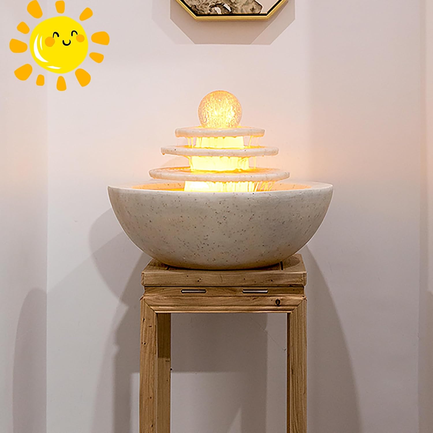 Water Fountain Indoor, Indoor Water Fountains Tabletop w/LED, Desktop Waterfall Fountain w/Water Pump, Lucky Ball Water Ornaments, Modern Light Luxury Living Room Rockery Fountain Landscape(White)