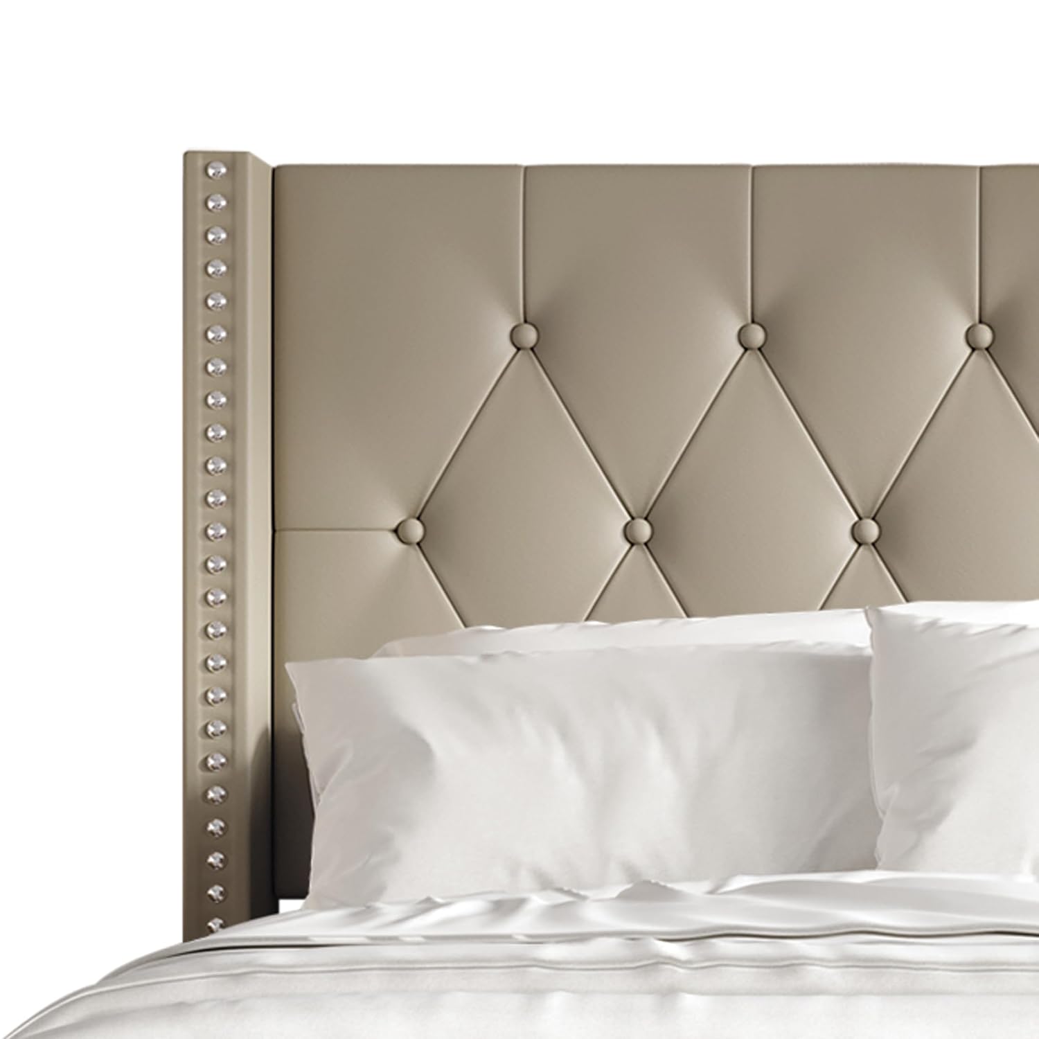 King Button Tufted Wingback Velvet Upholstered Bed, Silver Grey