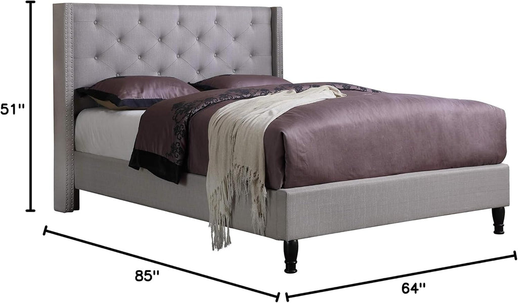 HomeLife furBed00007_Cloth_LightGrey_Full Platform Bed, Grey