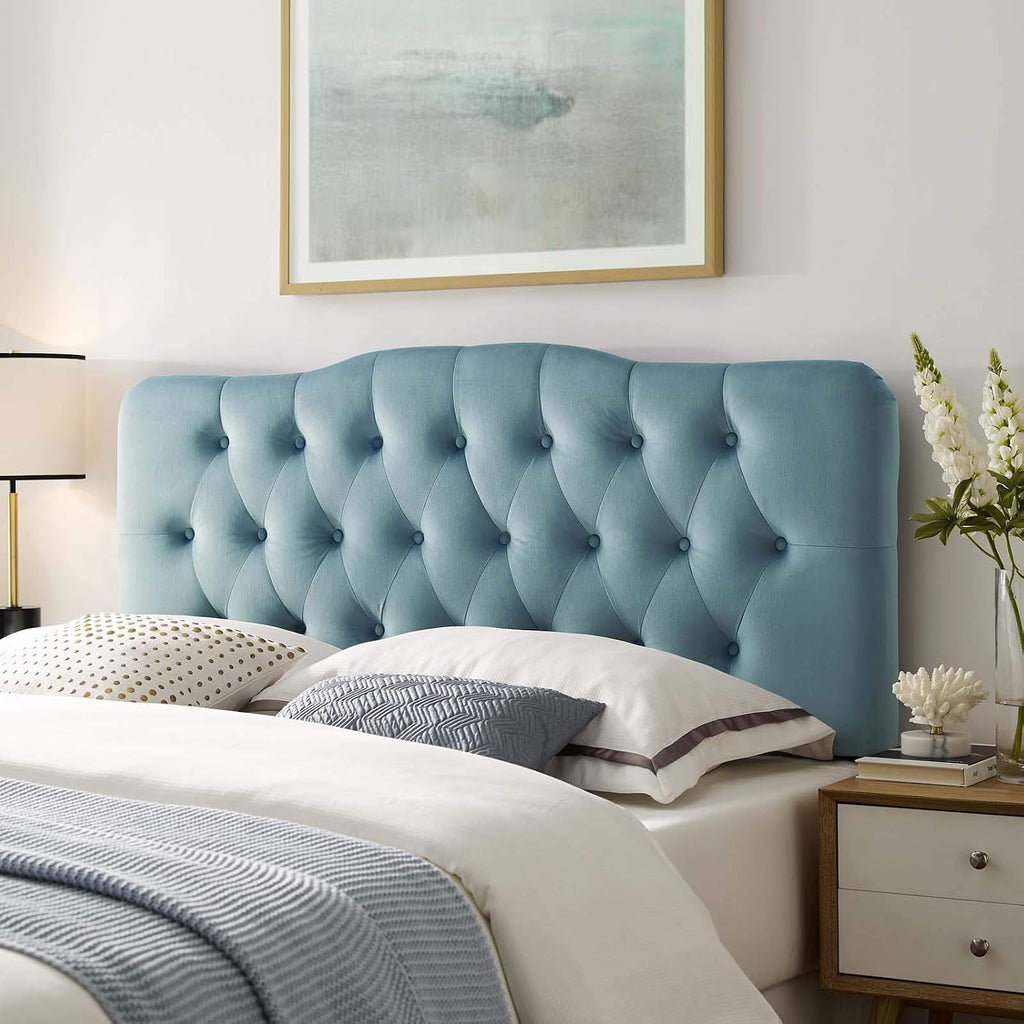 Modway Annabel Diamond Tufted Performance Velvet Full Headboard in Light Blue