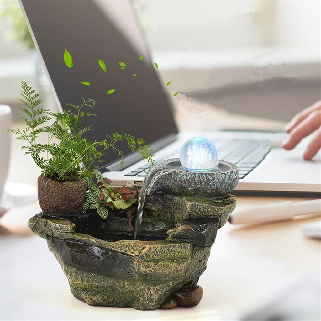 Indoor Water Fountain Tabletop Fountains Rockery Flowing Water Fountain Ornaments Fish Pond Office Micro Landscape Tea Table Top Bonsai Interior Decoration Meditation Fountain