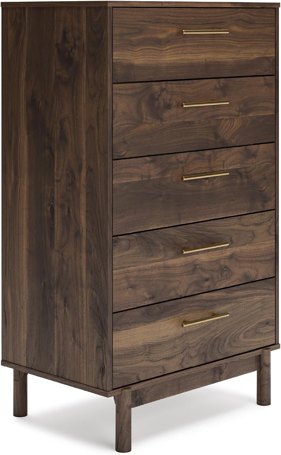 Signature Design by Ashley Calverson Contemporary 5 Drawer Chest of Smooth-Gliding Drawers and Safety Stop, Dark Brown