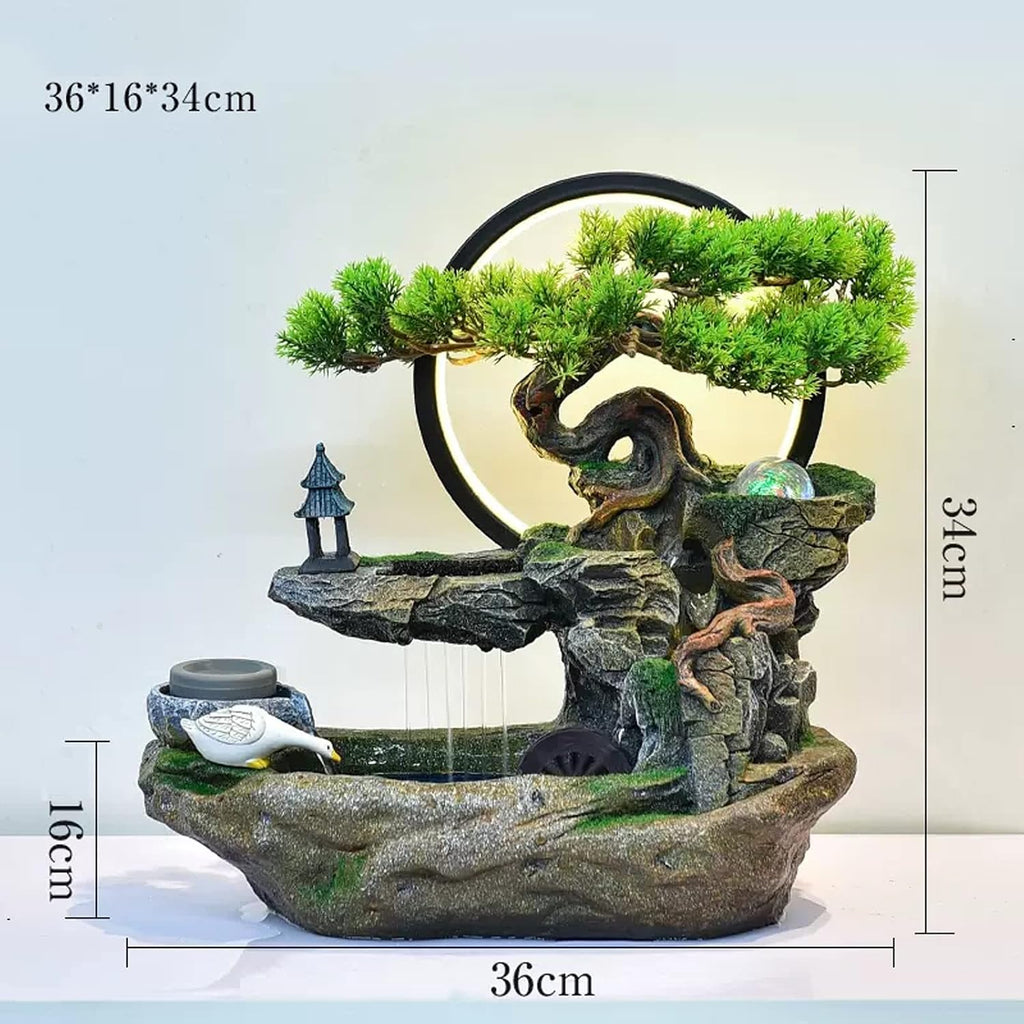 Tabletop Water Fountain Tabletop Water Fountain Indoor Waterfalls Fountains Decorative Tabletop Fountain with LED Light Artificial Bonsai Tree Design Best Home Gifts for Parents or Friends Indoor Foun