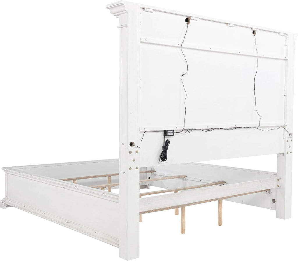 Coaster Home Furnishings - McKinney - Wood - 5-Piece Bedroom Set with Crown Moldings and USB Ports - Bedroom - Eastern King Size - Vintage White - 215871KE-S5