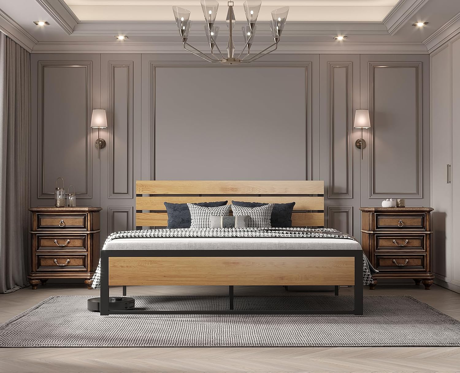 BONSOIR King Size Bed Frame Steady Steel Platform with Wood Headboard/Footboard,No Box Spring Needed, Easy Assembly, Squeaking Free (King Size)